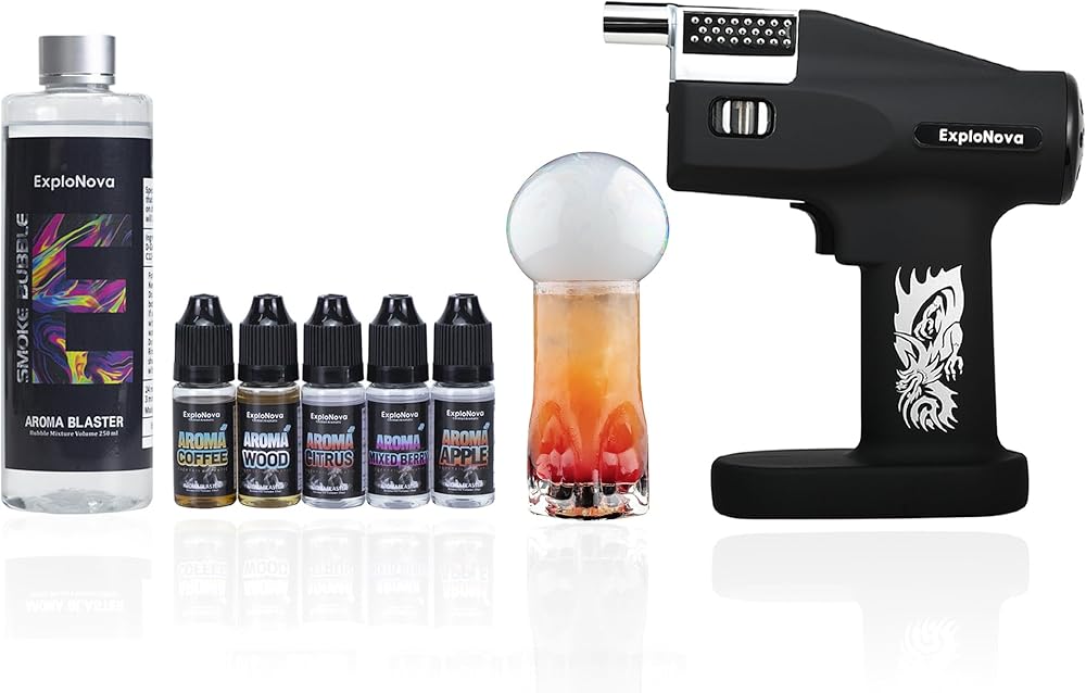5-Flavour Aroma Blaster Cocktail Bubble Smoke Gun, Smokerd Bubble Maker for Food and Drinks,Whiskey,Bourbon,Rum, Bar/Home Use, Gift for Father/Husband