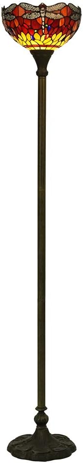 Lighting Tiffany Style Floor Lamp W12H70 Inch Red Dragonfly Stained Glass Crystal Bead Shade Reading Light for Living Room Bedroom Study Bar Antique Art Craft Gift