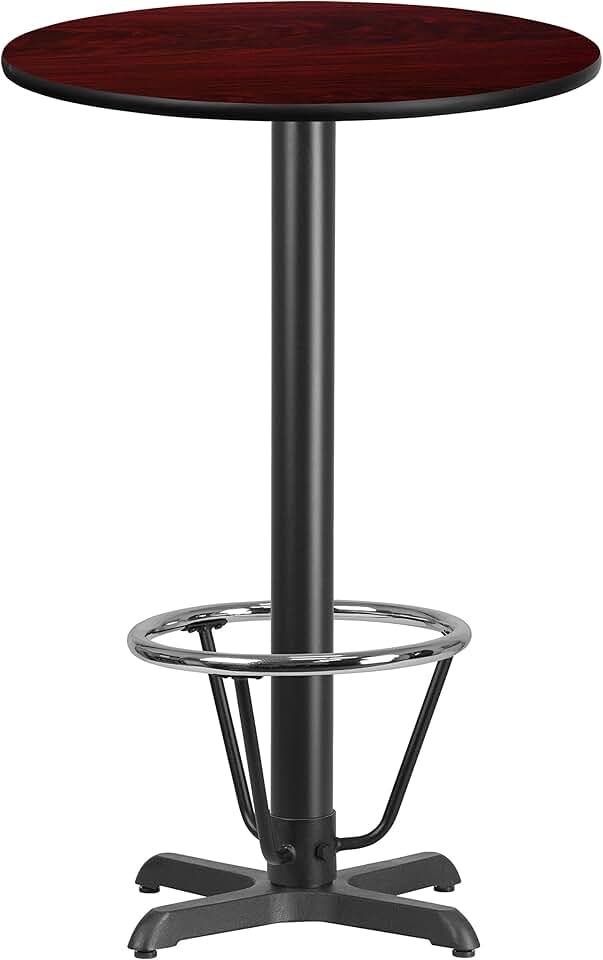 Flash Furniture 24'' Round Mahogany Laminate Table Top with 22'' x 22'' Bar Height Table Base and Foot Ring