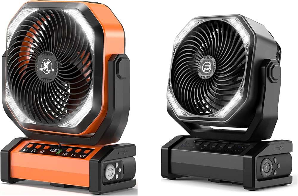 KITWLEMEN 20000mAh Auto-Oscillating 9-Inch Camping Fan & 8-Inch Camping Fan, 9/4 Speeds 8H Timer for Powerful Cooling - Ideal for Indoor and Outdoor Use