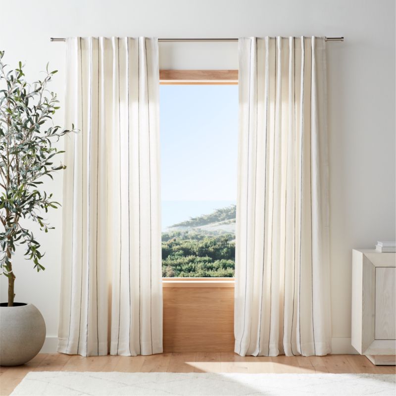 Pampas Ivory & Storm Grey Linen Double Pinstripe Window Curtain Panel