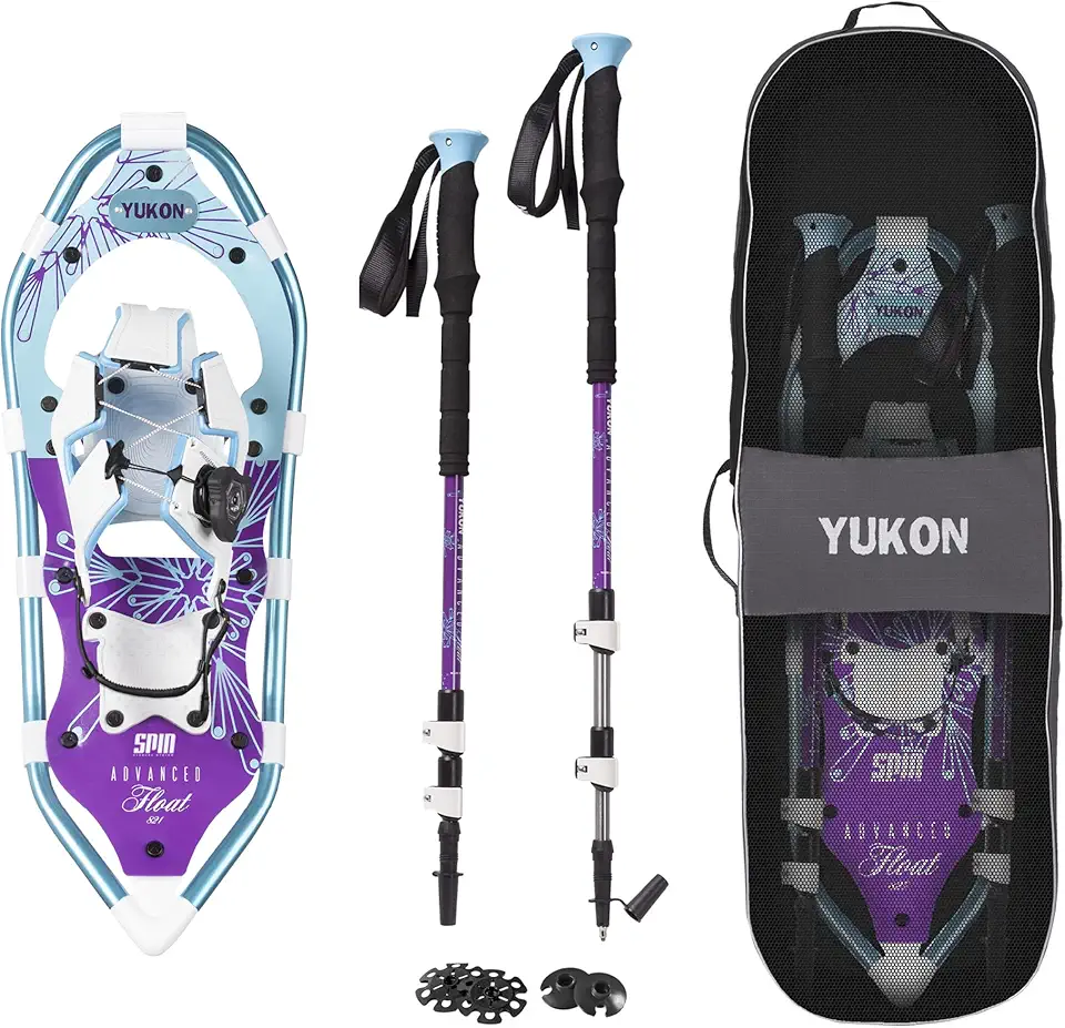Yukon Charlie's Advanced Spin Float Women's Snowshoe Kit, 8-inch x 21-inch, Includes Snowshoes, Trekking Poles and Travel Bag
