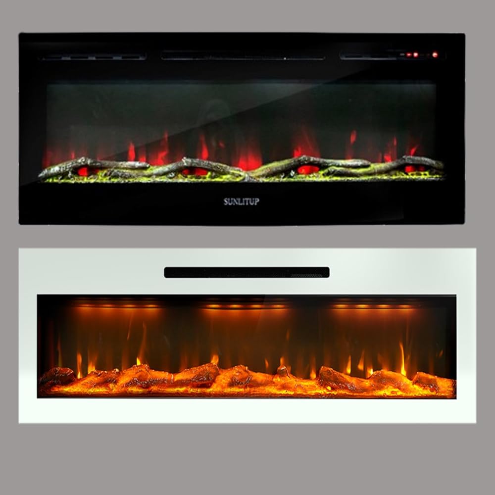 Electric Fireplace, Electric Fireplace Heater 50'', Wall Mounted & Recessed, Fireplace Heaters WiFi, Fireplace Realistic Flame Color, Fire Places Electric Heater Logs, Fireplace Fire Crackling Sounds