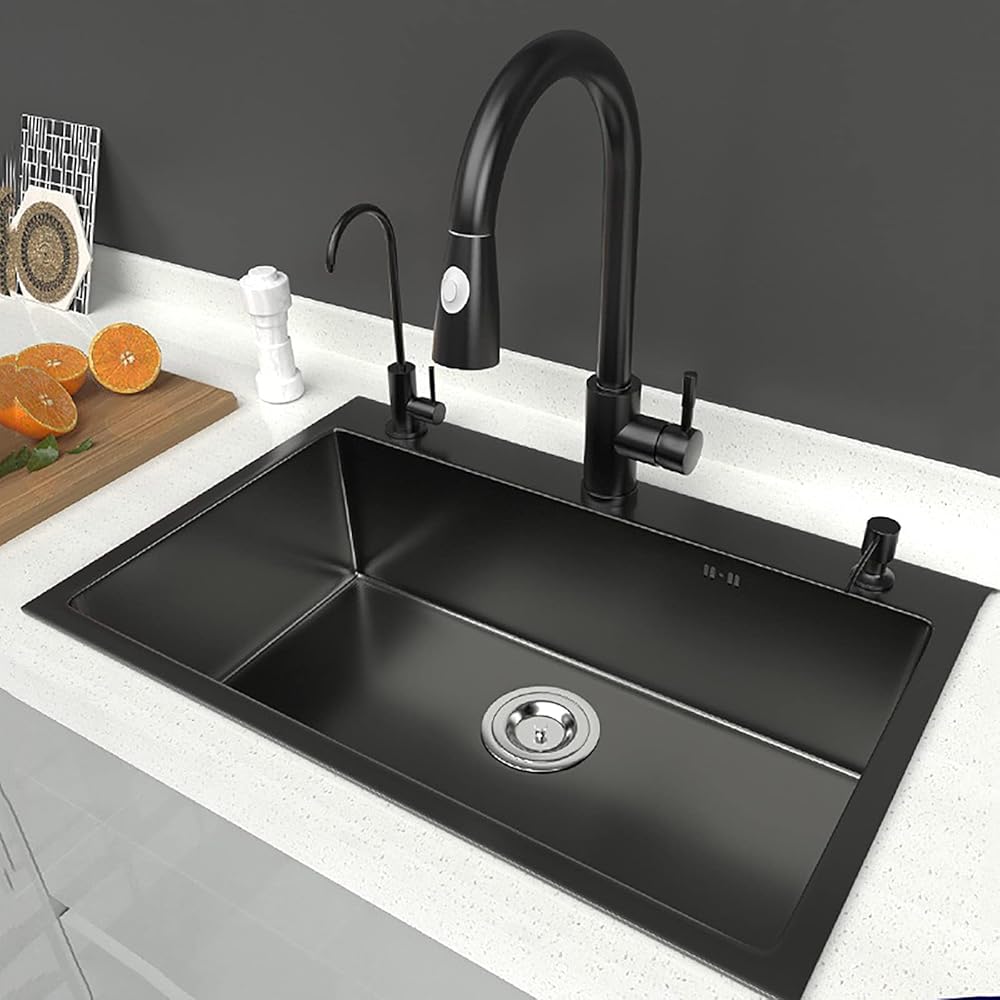 Deep Square Kitchen Sink,304 Stainless Steel Kitchen Sinks 55×45cm,Built-in Sink with Reversible Drainer,Used in Bars, Restaurants, Canteens