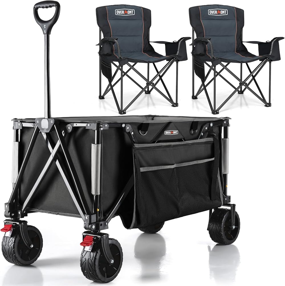 Overmont 2pack Oversized Camping Chair + 150L Collapsible Wagon Cart Combo