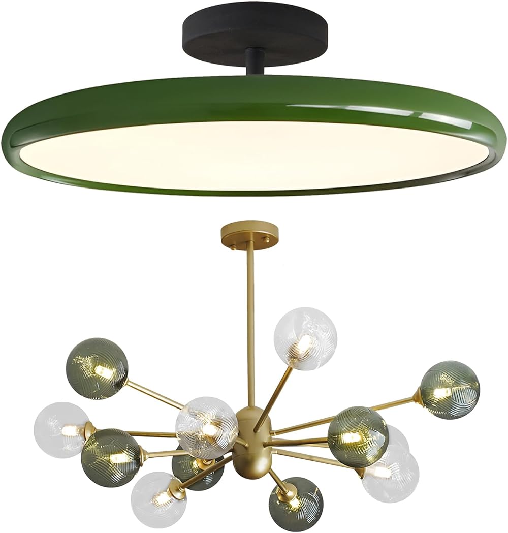 KCO Lighting Vintage Green Ceiling Light Contemporary Black Metal Flush Mount Ceiling Light Green Glass Pendant Light 5 Light Large Globe Chandelier Brushed Brass Sputnik Chandelier