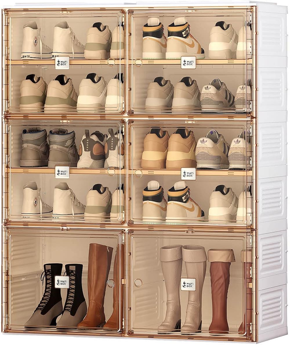 Portable Shoe Rack Organizer for Closet Entryway, Stackable Sneaker Storage Shoe Cabinet with Magnetic Clear Door, Large Plastic Storage containers Bins with Lids 5 Tiers 20 Pairs