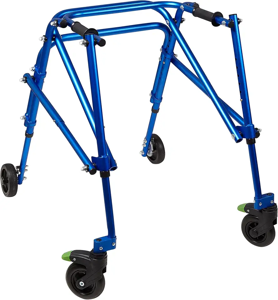 Klip- Lightweight Posterior Rollator Walker/Gait Trainer 4 Wheel - Lightweight Posterior Walker for Toddlers, Kids, Teens with Special Needs (Medium, Blue)