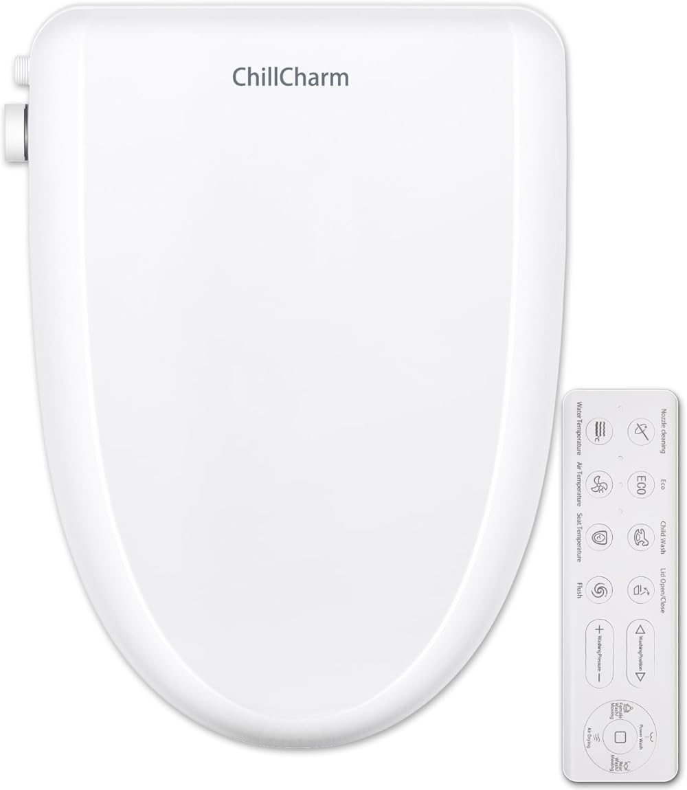 Electric Bidet Smart Toilet Seat Auto Open and Close Lid, Elongated Heated Toilet Seat, Adjustable Warm Water and Air Dryer,Oscillating and Pulsating Spray Wash LED Nightlight,White