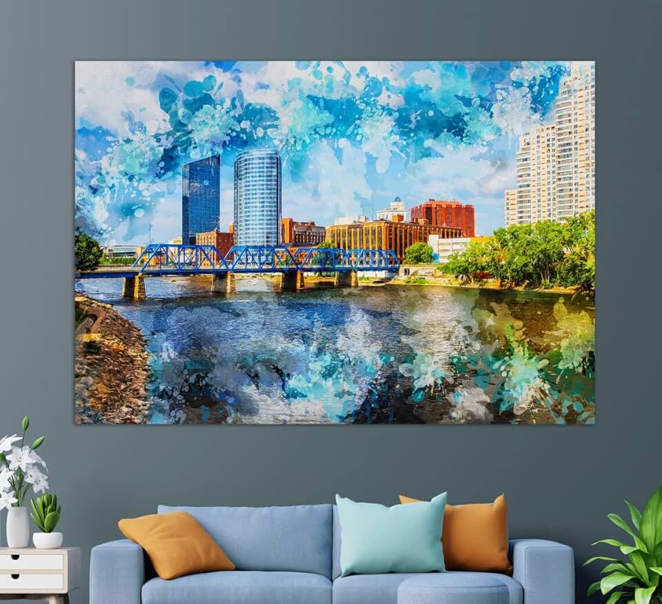 Grand Rapids Canvas Print, Grand Rapids Skyline, Grand Rapids Painting, Grand Rapids Wall Art