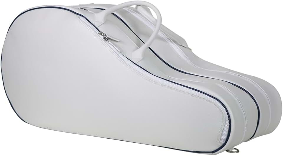 Leather Wide Tennis Bag for 4 Rackets | Handmade to Order in Italy, Soft Pebble-Grain Waterproof Real Leather | Racquets Holder Duffle Bag Elegant Luxurious (White/Blue)