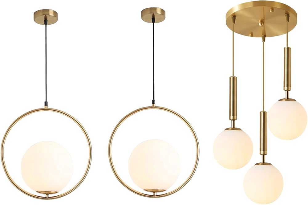 KCO Lighting Gold Globe Pendant Light 1-Light Single White Glass Kitchen Island Pendant Lighting -Lighs Cluster Pendant Lighting Modern Kitchen Pendant Lighting for Living Room Dining Room
