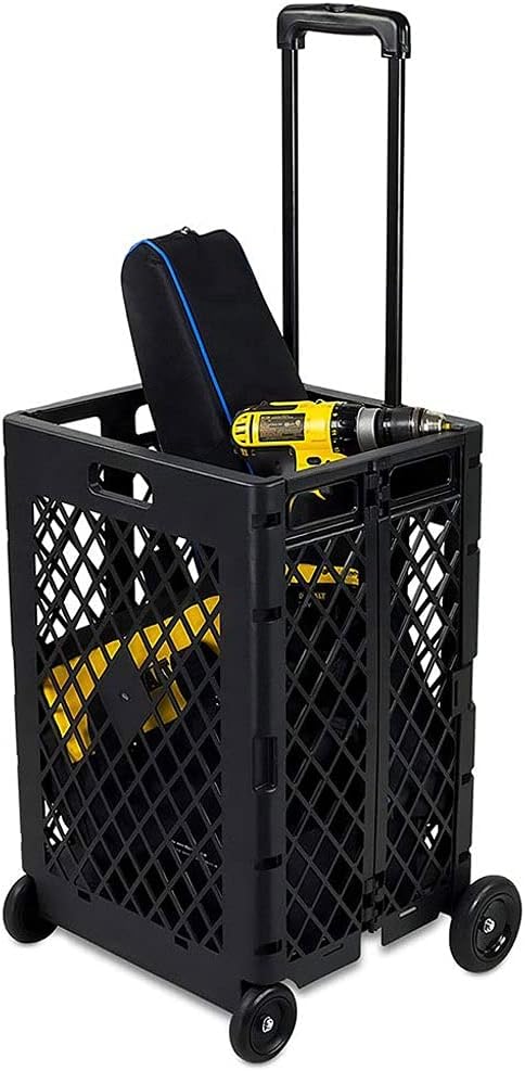 Shopping Cart Plastic Folding Shopping Cart Portable Trolley Car Luggage Push Storage Box Storage Box (Color : D)