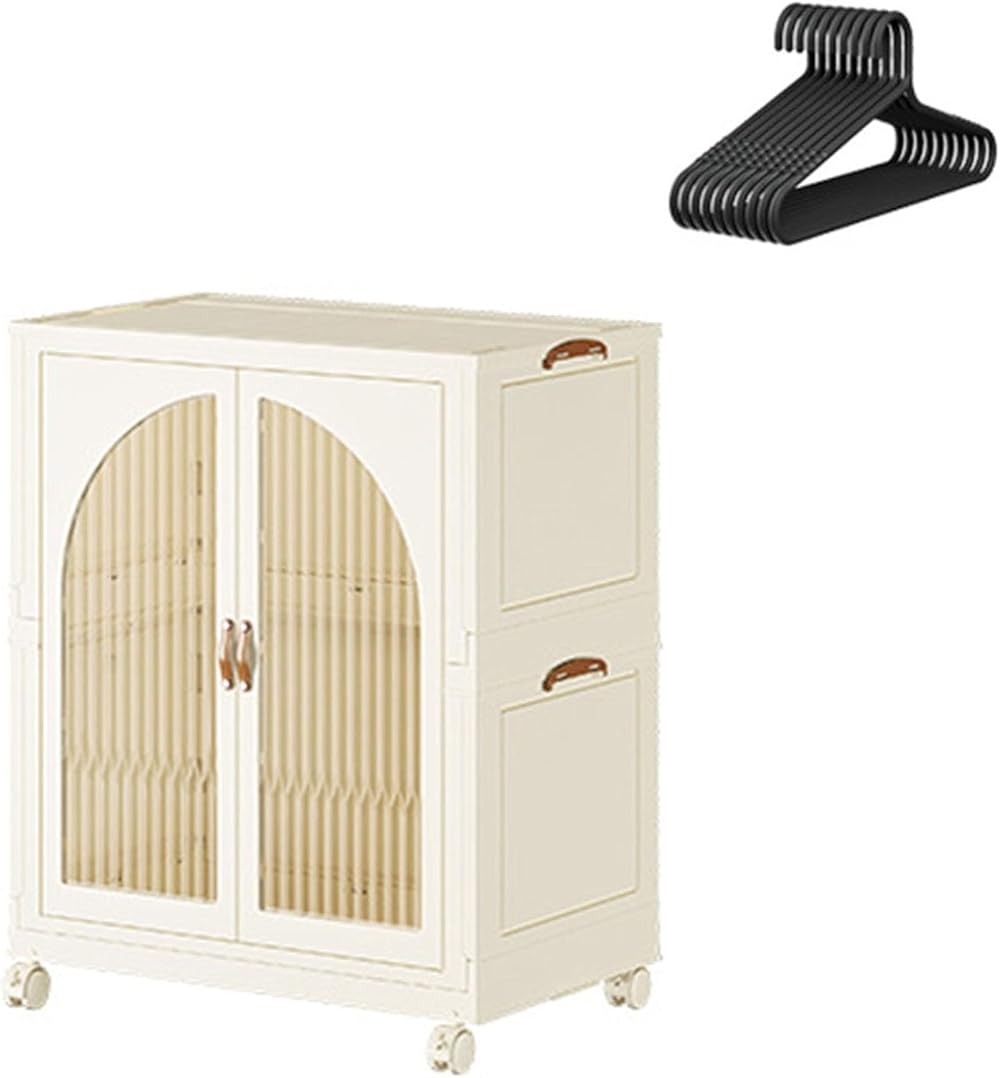 Storage Cabinet Transparent Display Case Kitchen Pantry Cabinet with Doors and Wheels, Tall Plastic Cabinets for Bedroom Bathroom Dining Room Office, White