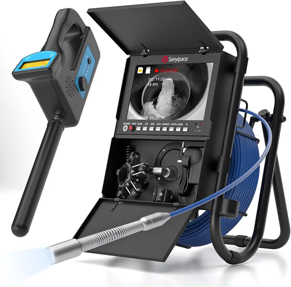 Sewer Camera with Locator & 512Hz Transmitter, Distance Counter, Pipe Inspection Camera for Plumber, Homeowner, Sewer Line, Duct Drain Pipe, IP68 Waterproof Plumbing Snake Camera, 165FT/50M