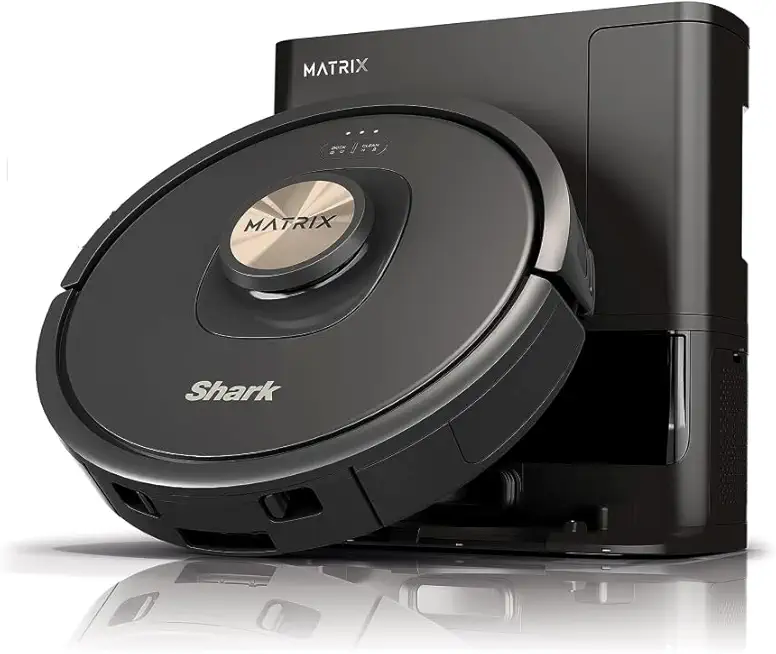 Shark AV2310AE Matrix Self-Emptying Robot Vacuum with No Spots Missed on Carpets and Hard Floors, Precision Home Mapping, Perfect for Pet Hair, Bagless, 45-Day Capacity Base, Wi-Fi Black/Brass