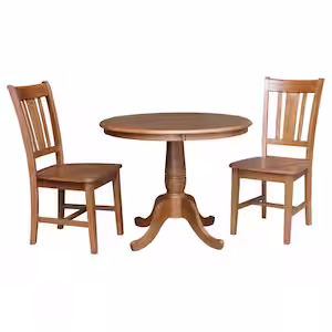 International Concepts 3-Piece 36 in. Bourbon Oak Round Dining Table and 2-San Remo Side Chairs