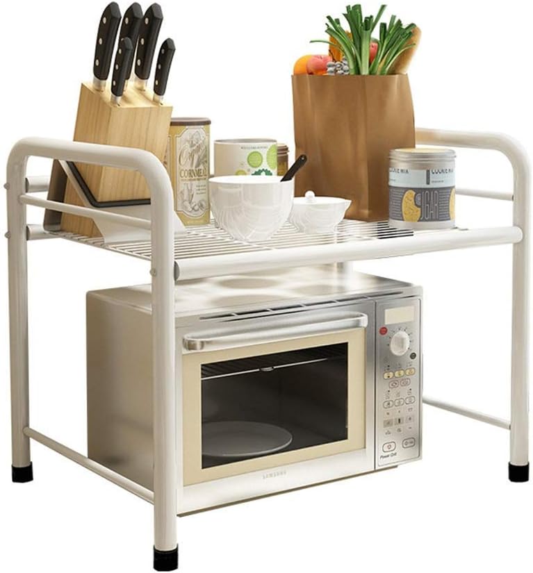 JF-XUAN Kitchen Shelf Microwave Oven Stand 2-Shelf Microwave Rack Shelf Unit With Hooks Compatible with Kitchen Utensils Towels And Accessories Kitchen Baker's Rack (Color : White, Size : 60X35X50CM