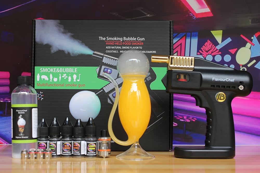 Cocktail | Aroma smoked bubble gun | Smoked gun | Professional bar master level | Contains 5 aromatic oils and flavored bubbles - black | Suitable for bars and restaurants