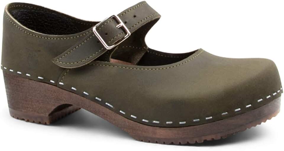 Swedish Handmade Wooden Closed Back Clogs | Mary Jane