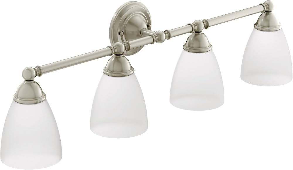 Moen YB2264BN Brantford 4-Light Dual-Mount Bathroom Vanity Fixture with Frosted Glass, Brushed Nickel