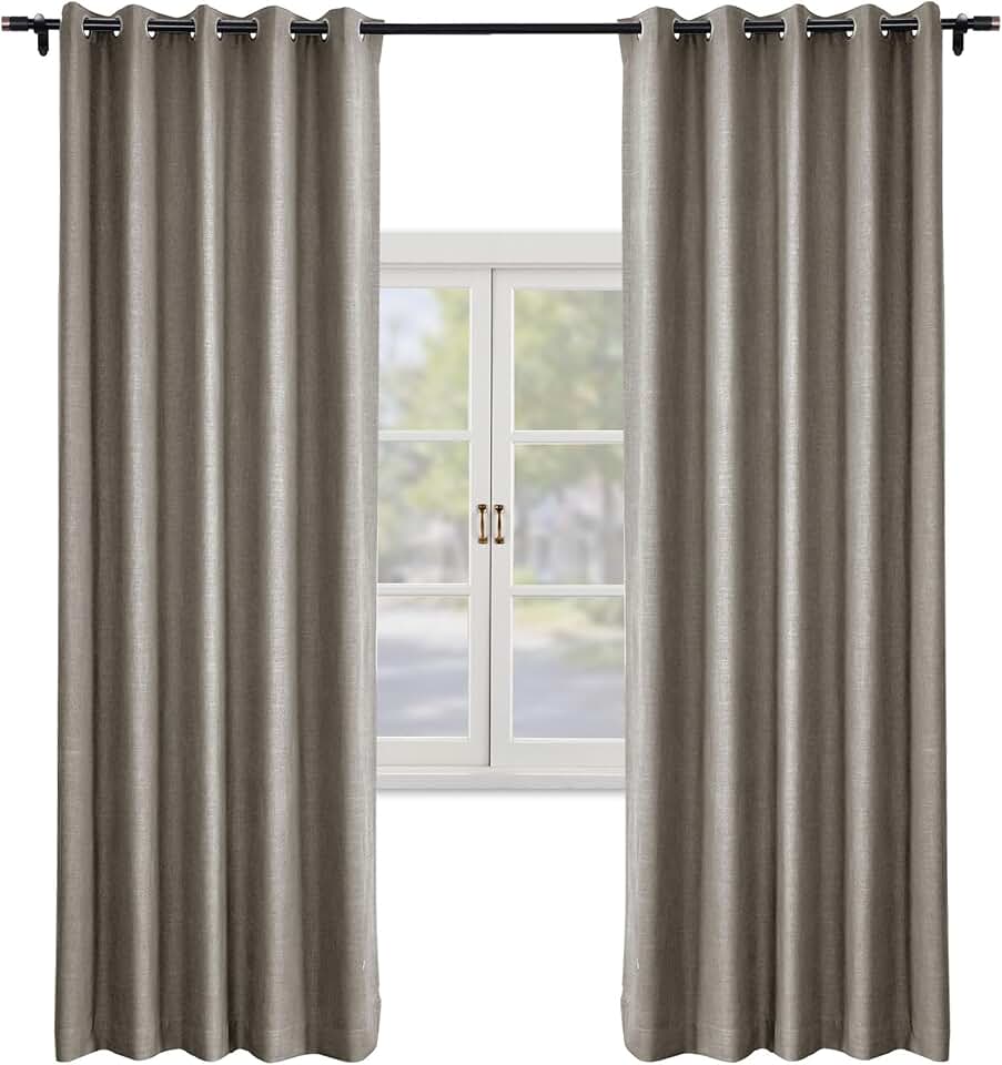 Macochico Blackout Linen Curtain Grommet Panels for Rod,Extra Wide Linen Curtain Room Darkening Drapery for Sliding Glass Door Office,Rock Grey,150W x 96L,1 Panel
