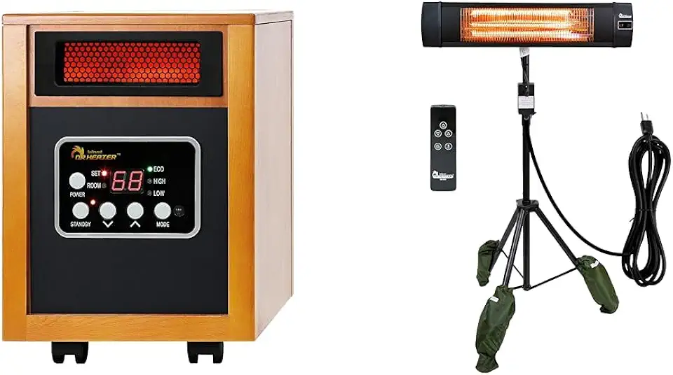 Dr Infrared Heater Portable Space Heater, 1500-Watt, Cherry & DR-338 Carbon Infrared Patio Heater with Tripod, Black, 23x40 Inches