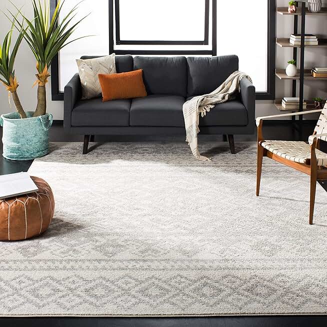 SAFAVIEH Adirondack Collection Area Rug - 10' x 14', Ivory & Silver, Rustic Boho Design, Non-Shedding & Easy Care, Ideal for High Traffic Areas in Living Room, Bedroom (ADR107B)