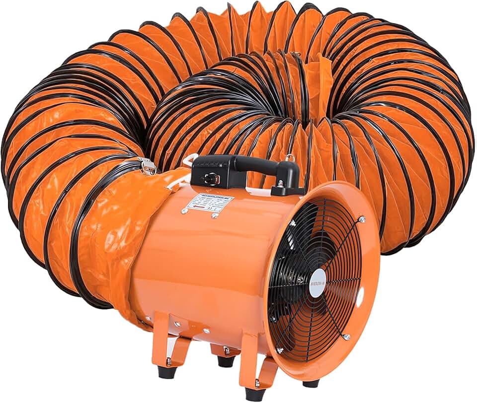 Utility Blower Fan 10 Inch, 550W High Velocity Ventilator with Duct Hose, Low Noise Portable Ventilation Fan, Fume Extractor for Exhausting & Ventilating at Home and Job Site (10IN FAN+25FT HOSE)