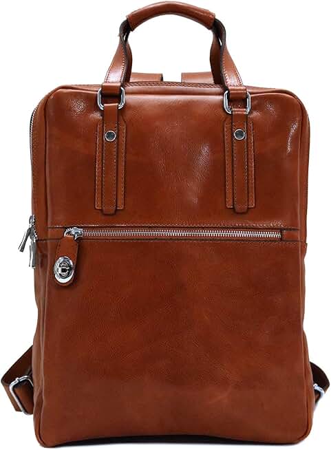 Floto Firenze Top Handle Leather Backpack with Laptop Storage (Olive (Honey) Brown)