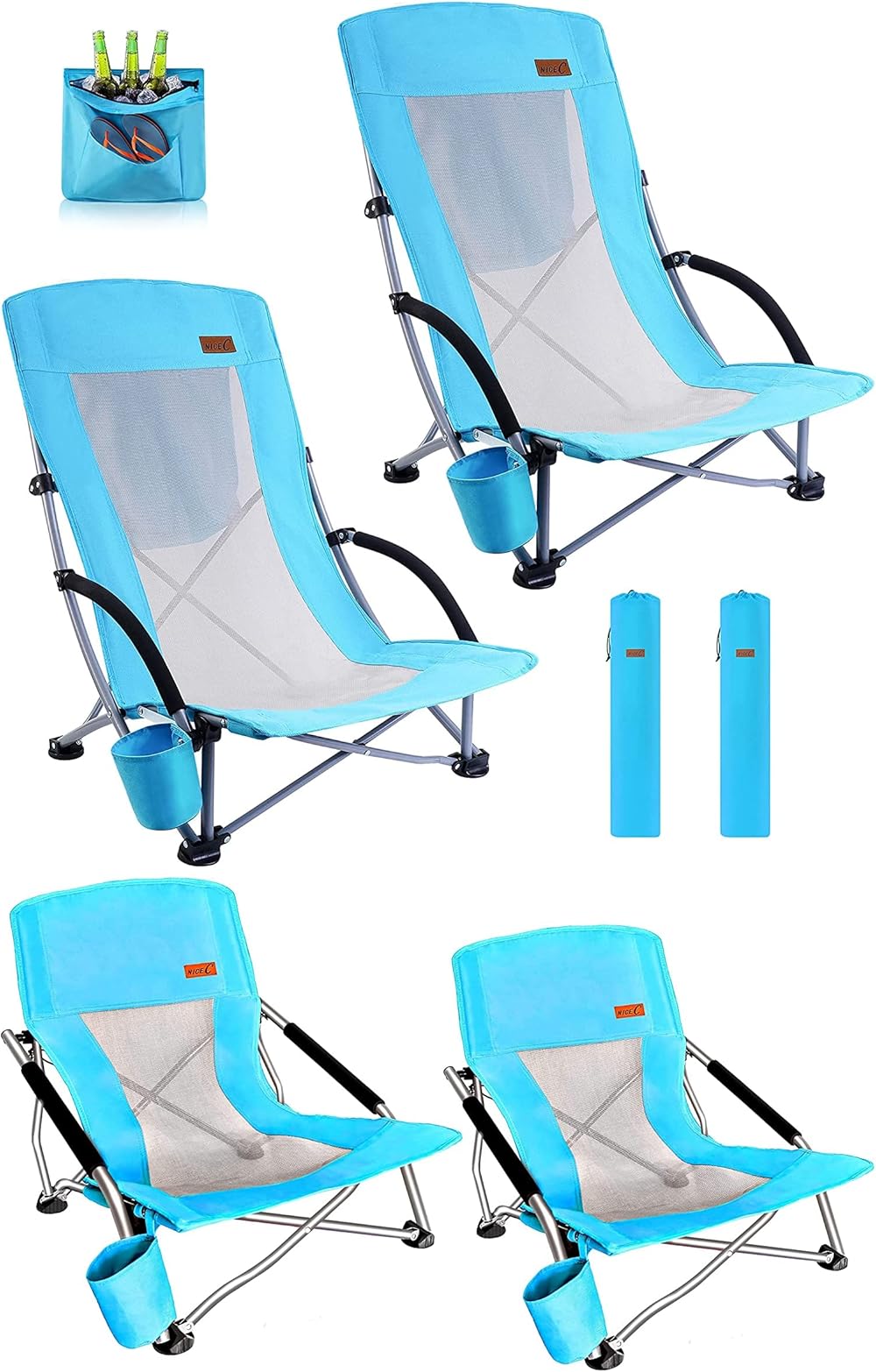 Nice C 2 Pack Low Beach Chair + 2 Pack High Back Cooler Beach Chair
