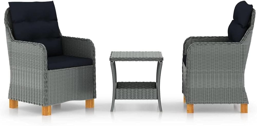 3 Piece Patio Lounge Set with Cushions,Outdoor Sectional Sofa Conversation Set,Afternoon Tea Suit,Balcony Furniture,Perfect for Patio,Garden,Porch,or Front Yard Area, Poly Rattan Light Gray