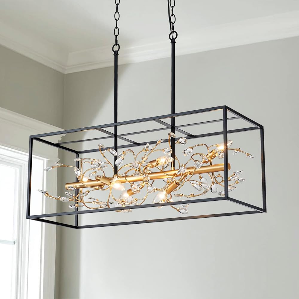 Saint Mossi Crystal Island chandelier, Modern Rectangle Pedant Light Fixture for Living Space, L31 x W12 x H27, Adjustable Chains 59