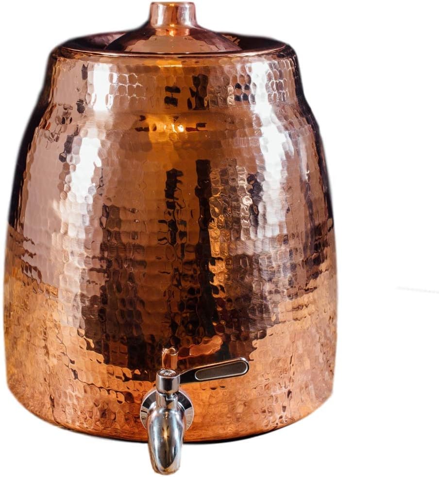 Sertodo Copper Niagara Water Dispenser | 100% Pure Copper, Heavy Gauge, Hand Hammered | 2+ Gallons Capacity, Holds 2 - 5 Gallon Water Jugs | Lid and Stainless Steel Spigot Included