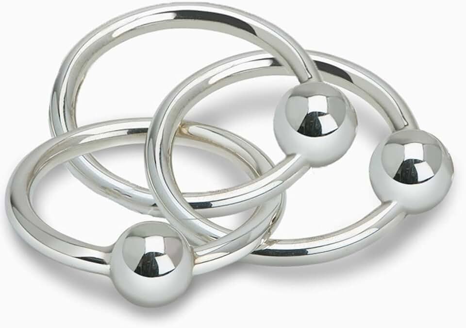 925 Sterling Silver Teether Rattle Three Ring - Newborn Baby Boy and Baby Girl Gift - Non-tarnishing and Durable - Packaged in a Beautiful Gift Box