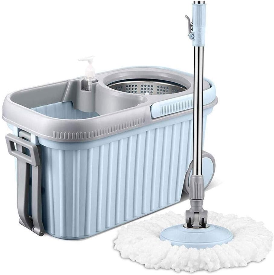 Spin Mop and Bucket System with 2 Microfiber Mop Heads with Detergent Dispenser for Floor Cleaning