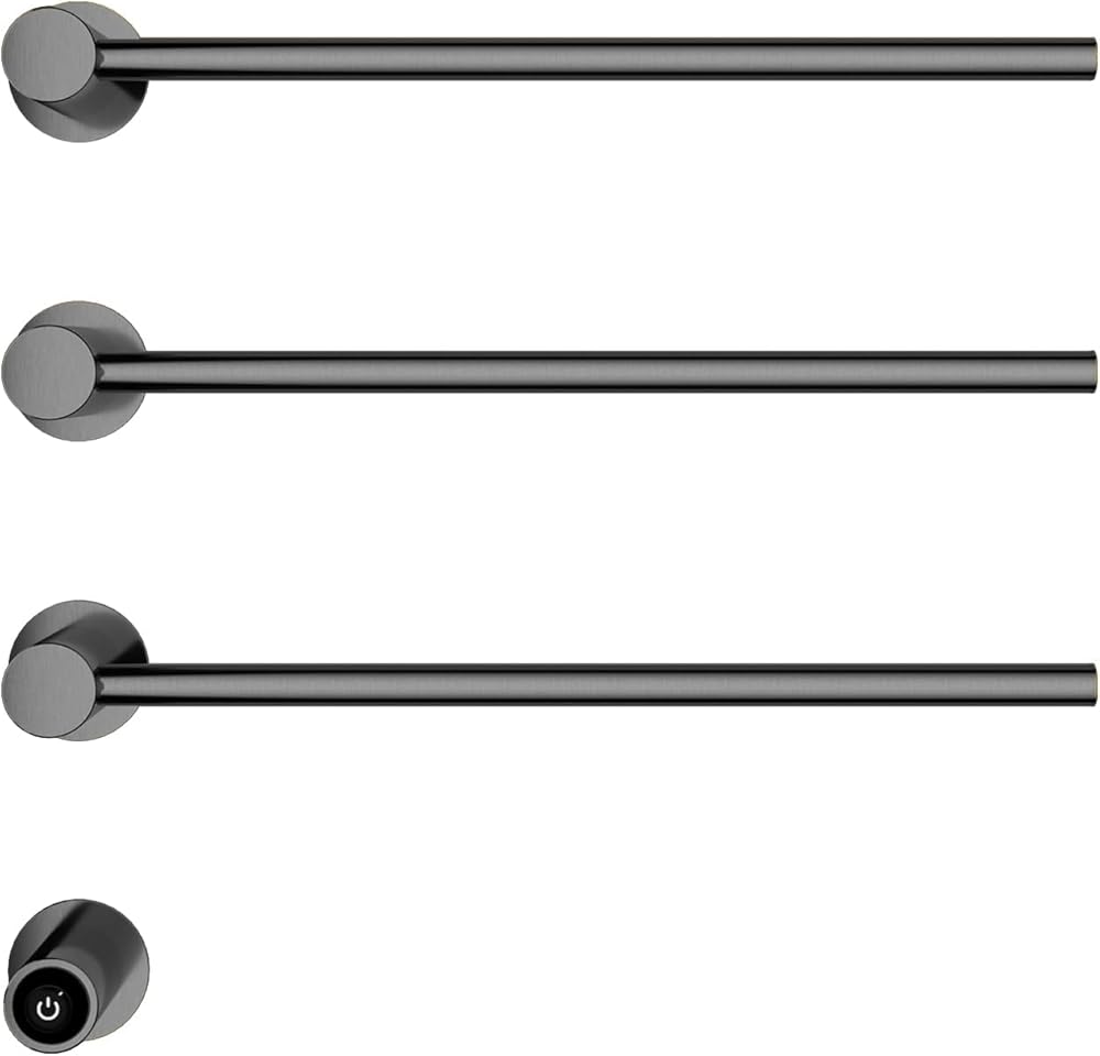 Heated Towel Warmer Bathroom Towel Rack Electric Towel Warmer Rack,3-bar Towel Rack Warmer - One-Touch Start - Hidden Style Towel Warmer Brushed Gold AL003 Set (Nickel, Electric 3-Rod)