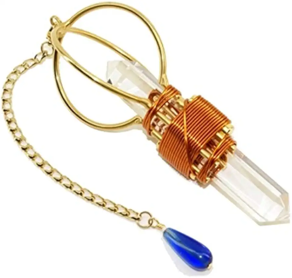 Crystal Wand Healing Tool - Sky Vajra Etheric Weaver Pendant with Magnets & Copper Wire - 4 1/2