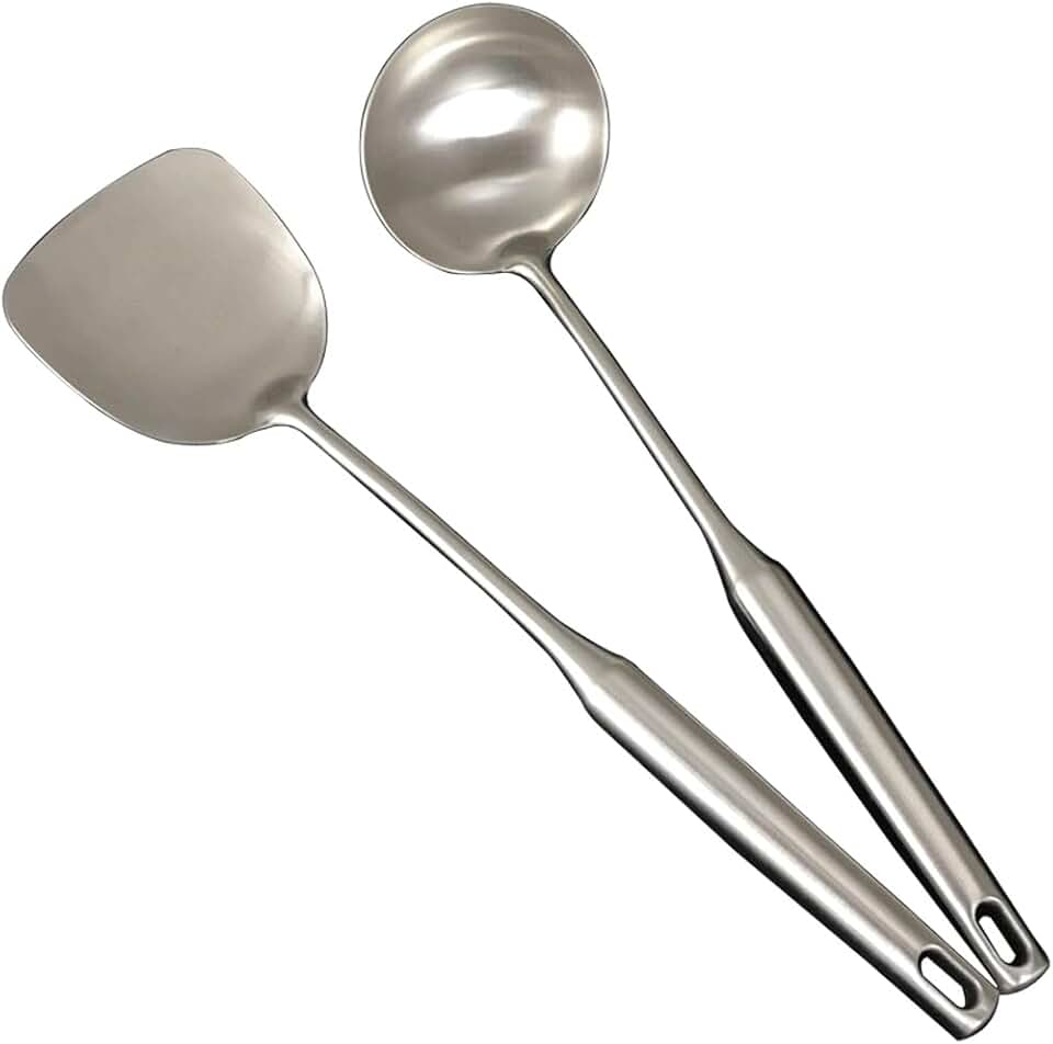 Kitchen Cooking Utensil Set Stainless Steel Cookware Colander Spoon Spatula Shovel Kitchen Tools, 2 pieces