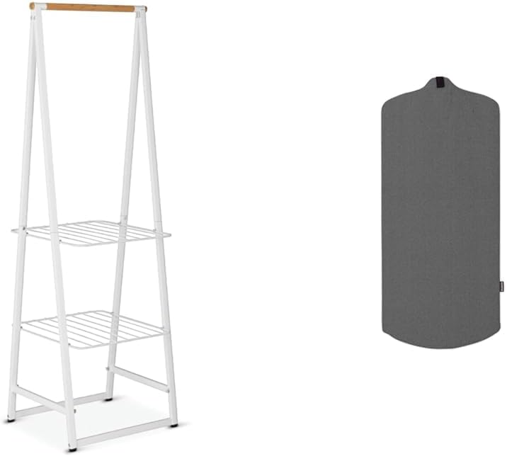 Brabantia - Linn Clothes Rack Small - Free Standing Clothing Rail (White) + Linn Steam Board - Removable Steamer Accessory - Heat Resistant Surface (Pepper Black)
