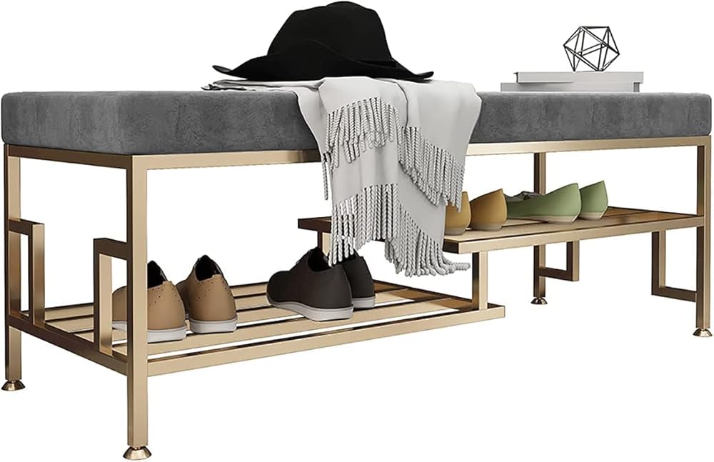 Shoe Storage Bench Entryway Hallway Furniture, Light Luxury Shoe Stool Home Entrance Shoe Rack Nordic Shoe Bench with Large Storage Bed End Stool with Protective Pad Design(Dark Gray,60*34*46 cm)