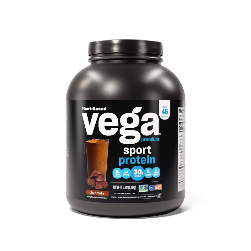 Vega Sport Premium Vegan Protein Powder Chocolate(45 Servings) 30g Plant Based Protein,5g BCAAs,Low Carb,Keto, Dairy Free,Gluten Free,Non GMO,Pea Protein for Women and Men, 4.3 lbs(Packaging May Vary)