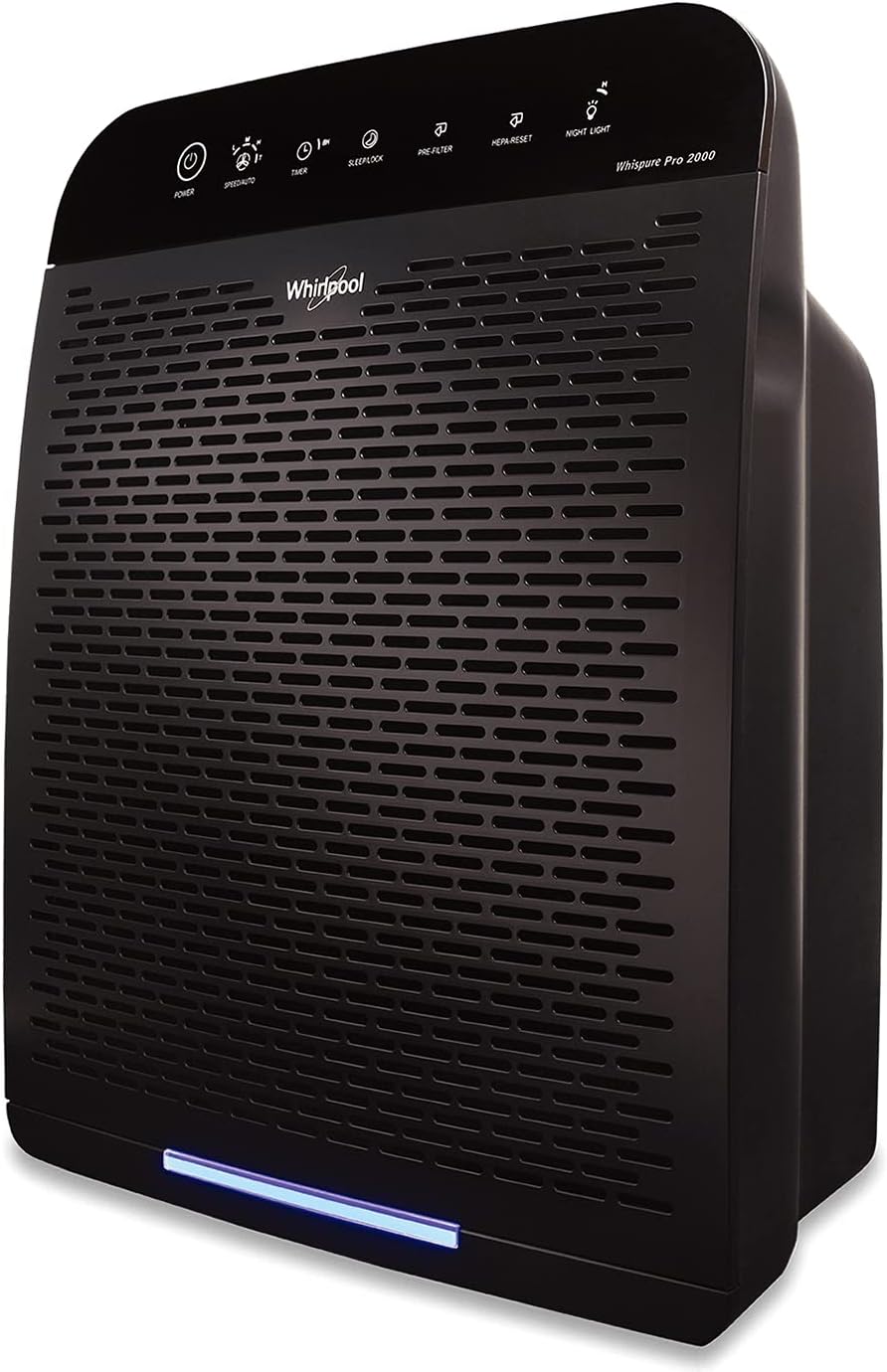 Whirlpool WPPRO2000B Whispure True Hepa Air Purifier, Activated Carbon, 508 Sq ft, Smart Auto Mode, Ideal For Allergies, Odors, Pet Dander, Mold, Smoke, Wildfire & Germs - Slate Black