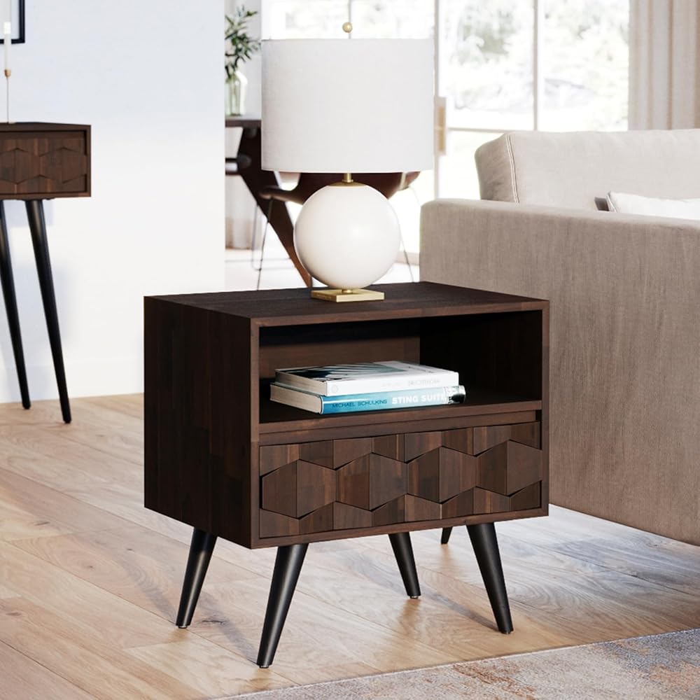 Bme Solid Wood 1 Drawer & Open Shelf, Georgina Nightstand, Walnut