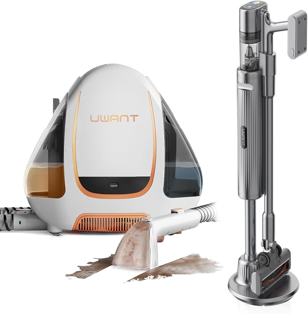 Uwant Portable Carpet Cleaner and Cordless Vacuum Cleaner with Auto Dust Collection Station