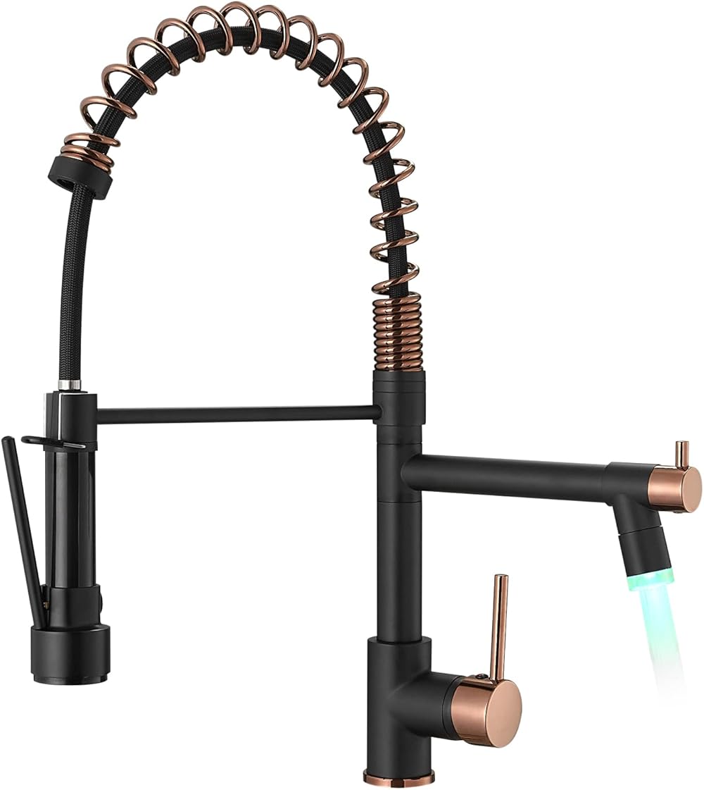 Matte Black Kitchen Faucet AIMADI - Commercial Kitchen Faucets Single Handle Single Hole Spring Rose Gold Kitchen Faucet with Pull Down Sprayer Black