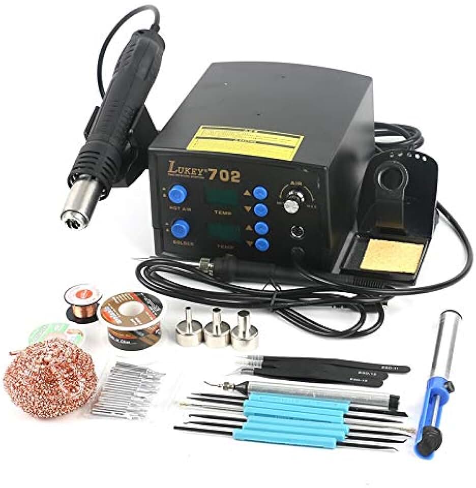 Soldering LUKEY 702 2 IN 1 Digital Hot Air Soldering Station Rework ESD Hot Air Gun Electric Soldering Iron For Phone PCB IC Welding Set - (CN, Color: Black, Plug Type: US)