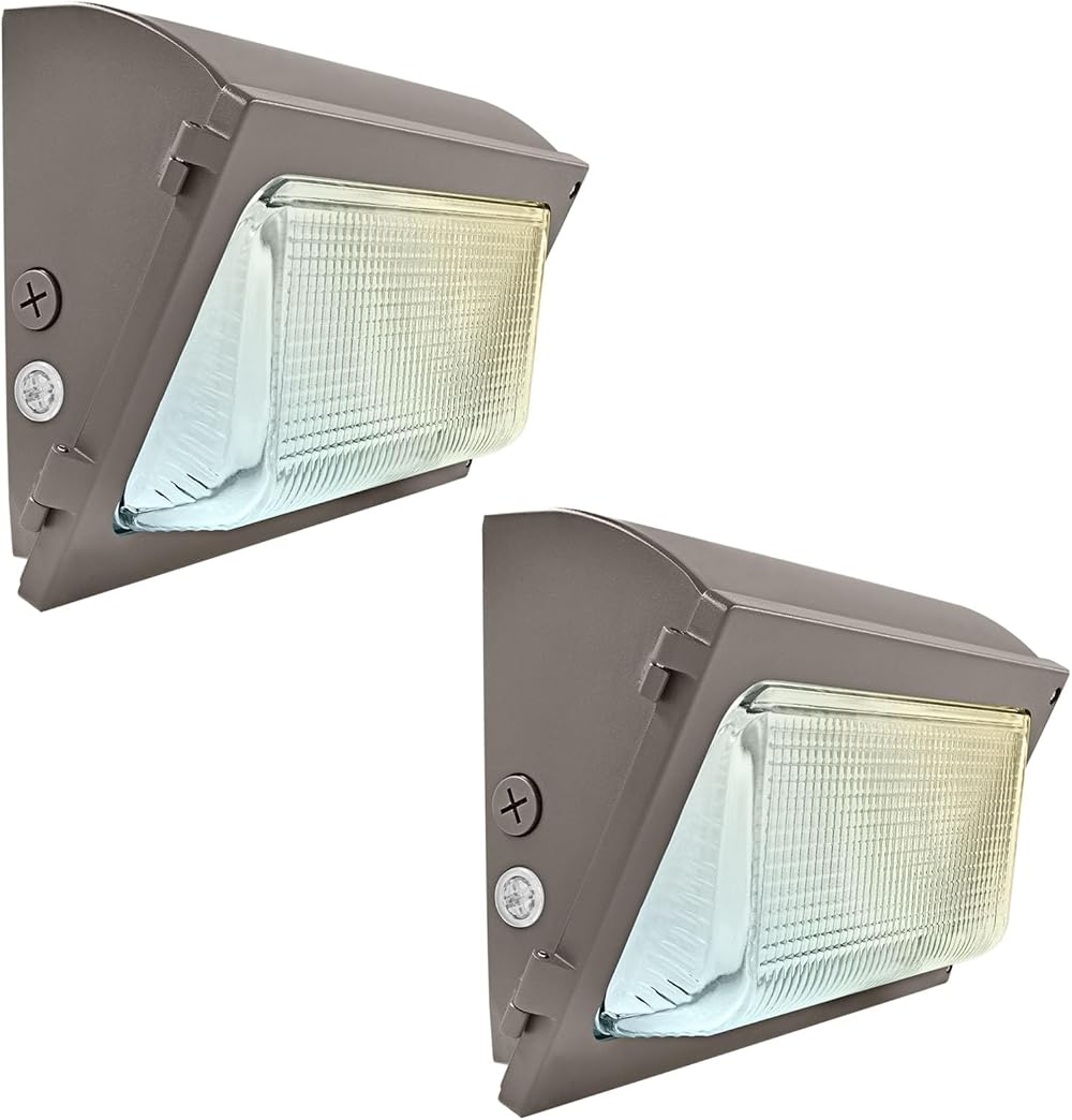 Slim Outdoor LED Wall Pack Light with Dusk to Dawn, Semi Cutoff, 45W-75W Tunable, 10125LM, 3CCT 3000K-5000K, IP65, 120-277V, UL, DLC - Commercial Warehouse Building Security Lighting (2 Pack)