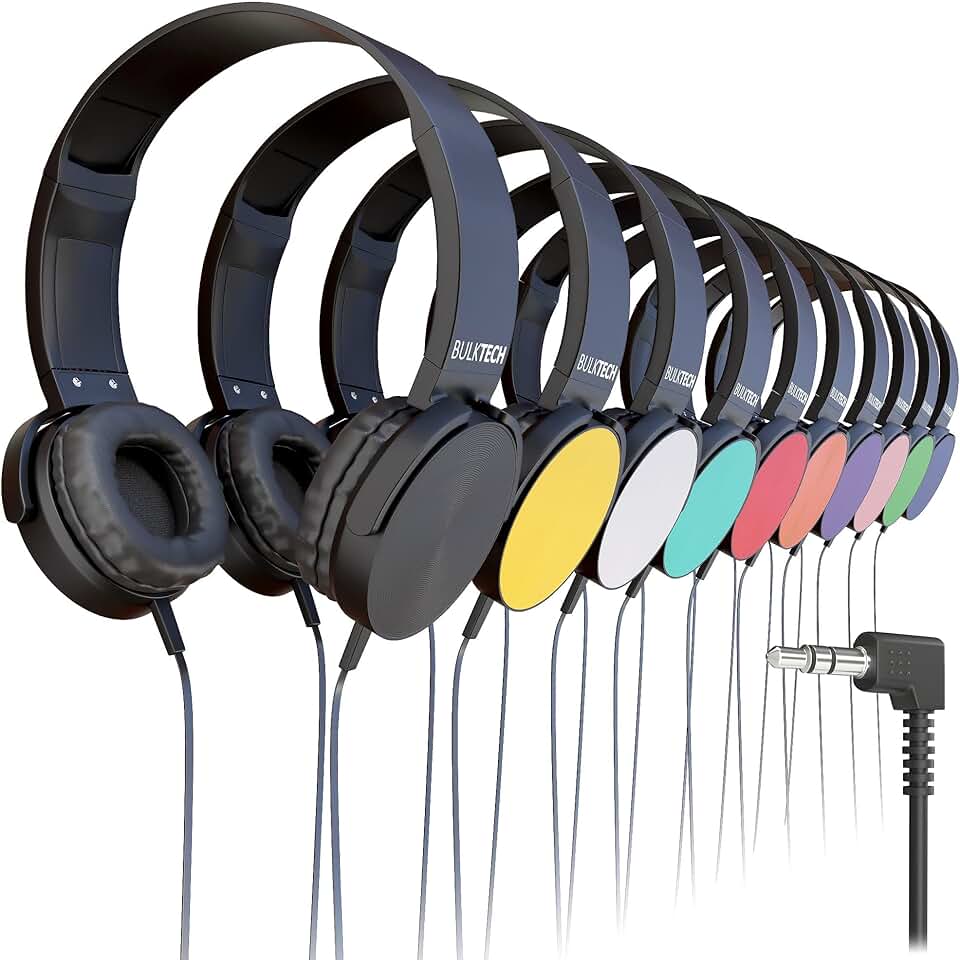 Wired On-Ear Leather Headphones with 3.5mm Connector, Round Metal Housing, Bulk Wholesale, 50 Pack, Assorted Colors