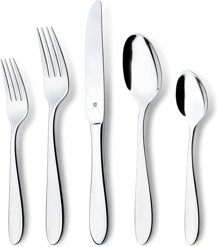 DANIALLI Modern Razzoli Silverware Set - 18/10 Stainless Steel Flatware Set for Elegant Dining - Dishwasher Safe Cutlery Set (60-Piece)